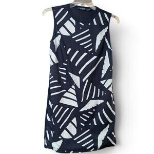 Lauren Ralph Lauren Dress Womens M Blue Geometric Knit Shift Sleeveless Casual